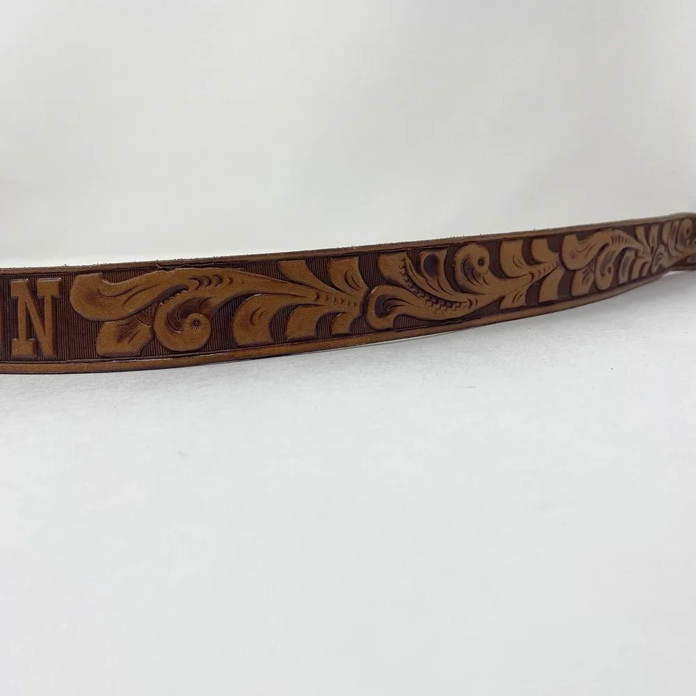 Sakowitz Alton Leather Belt‎ Floral Embossed Tooled Engraved Size 30